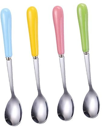OKUMEYR 4pcs Stainless Steel Coffee Spoons Ceramic Handles Long Handle Stirring Spoon for Ice Tea Condiments Set