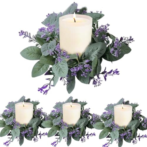 4pcs Kerzenringe, 10 Zoll künstliche Kerzenringe Kränze, Kerzenhalter Ring Blume Eukalyptus Blätter Kerzenkränze für Säule Kerzen Hochzeitstürtür Tischleiter Dekor
