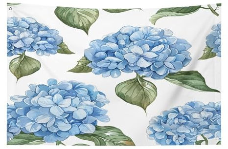 Polyester-Flaggen, blaues Hortensien-Muster, bedruckte personalisierte Banner, lustige Poster-Banner sind geeignet für Rasen, Veranden, Balkone und Schlafzimmer