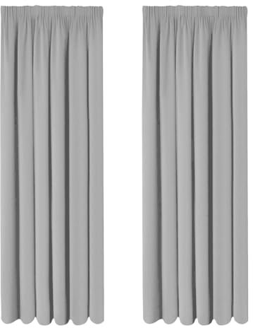 Oxford Homeware Blackout Pencil Pleat Curtains Thermal Insulated Extra Long Light Grey Curtains for Bedroom Energy Saving 90x90 Inch Curtain 2 Panels with 2 Tie Backs
