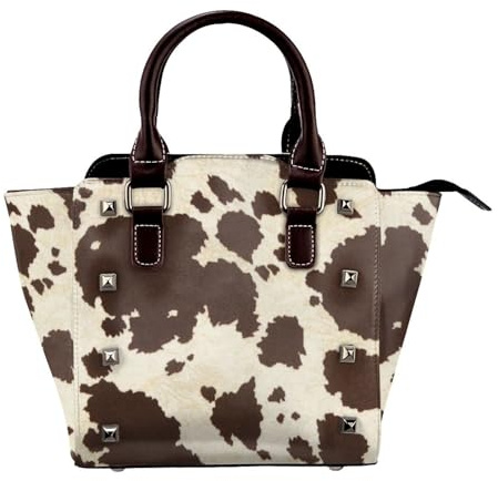 FEYUNYAN Leder-Tragetasche für Damen, Retro-Nieten, Umhängetasche, Kuhfell-Druck, Handtaschen, verstellbarer Schultergurt, Crossbody-Tasche für Damen, Kuhfell-Aufdruck, 19x10x19 cm