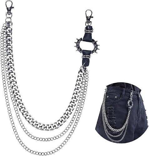 Cadena de Pantalón, Cintura de Cadena de Pantalones Unisex Metal Hip-Hop para Jeans, Cinturón y Monedero, Metal Duradero con Cierre de Mosquetón, Ideal para Hombres y Mujeres, 54 cm, Color Plata