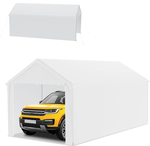 Froadp Carport Tente 3 x 6 m - Tente de rangement en osier et bâche de tente - abri stable avec bâche en polyéthylène - Résistant aux UV et imperméable - Idéale pour voiture, camion, jardin et atelier