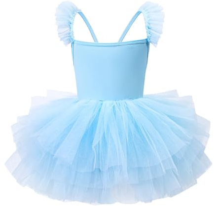 Faldas cortas niñas vestido de ballet tutú rendimiento traje sin tirantes camiseta monocolor traje de baile para niños pequeños primavera verano medias con niñas, azul, 3-4 años