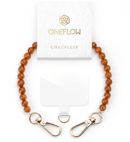 ONEFLOW Perlen Handyanhänger fürs Handgelenk, Universal Handykette kurz Handschlaufe, Handyband Abnehmbar für Handy Hüllen, Anhänger Kette mit Karabiner, Chainless Paradise Pearls