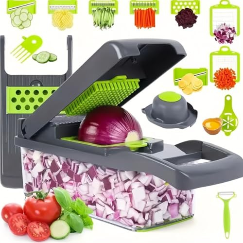 Hachoir à légumes 16 en 1, mandoline, hachoir à légumes, hachoir à aliments avec cuisson, coupe-légumes et coupe-spirale, ustensiles ménagers et gadgets de cuisine