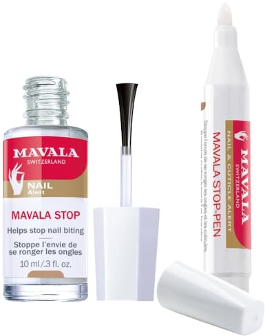 Mavala Stop und Mavala Stop Pen Set mit 2 Anti-Nägelkauen Lösungen Klassische Flasche und Praktischer Stift Hilft Gegen Nägelkauen für Erwachsene und Kinder
