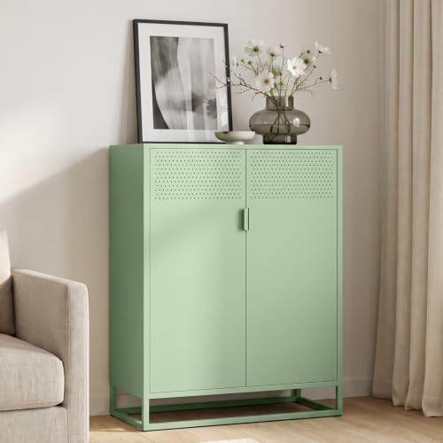skølm Izar Sideboard 80 cm breit, Mintgrün, 2 Fächer, Doppeltüren, Metall | Metallkommode, Wohnzimmerschrank, Mehrzweckschrank, Highboard Industrial Style, Metallschrank, Flurschrank, Büroschrank