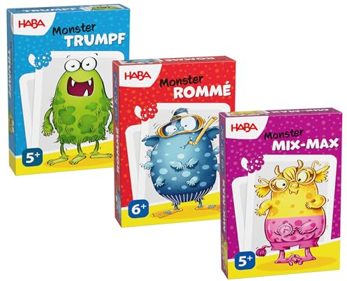 HABA Monster Kartenspiele-Set – DREI spannende Kartenspiele für Kinder ab 4 Jahren – Fördert Aufmerksamkeit & Kreativität – Ideal für Spieleabende – 2013792