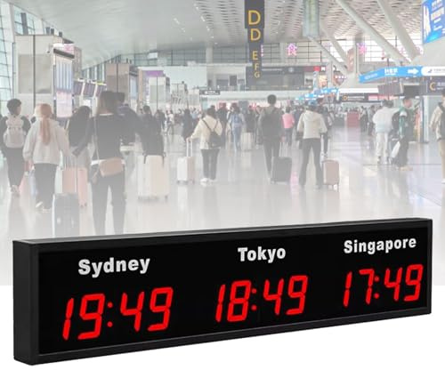 Orologio con fusi orari mondiali, orologio digitale a LED a colori con più fusi orari, orologio da parete con fuso orario mondiale per 3/4/5 città, orologio da parete con fuso orario Red-3City