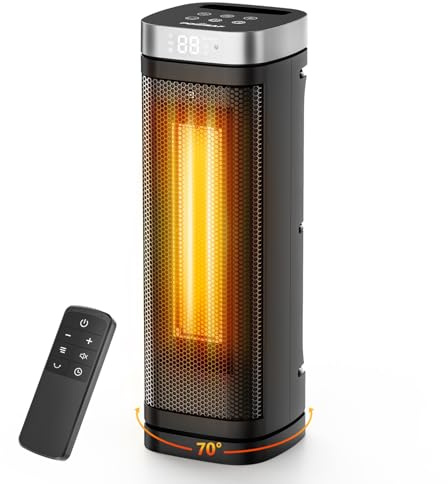 17 Inches Space Heater, 1500W Electric Heaters for Indoor Use with Thermostat, 70° Oscillation, 5 Modes, Remote, 12H Timer, Quiet Portable Heater for Office, Bedroom, Large Room