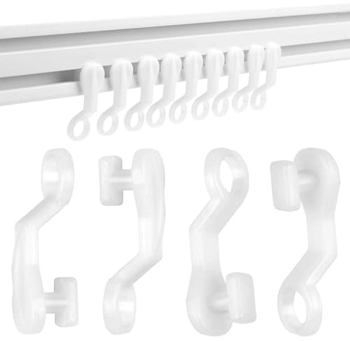 Livawnd 100Pcs White Curtain Gliders Hooks - Universal Plastic Track Clips, Smooth Silent Sliding, Tool-Free Installation for Home Office Drapery Rails & Curtain Systems