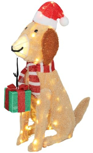 Outsunny Weihnachtsdekoration Beleuchteter Weihnachtswelpe 74 LED Gelb | Warmweiße LED-Lichter, Beleuchtete Weihnachtsdeko, für Innen- und Außenbereich