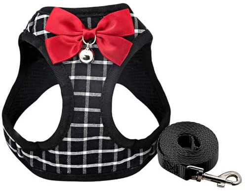 XXS Katzengeschirr und Leine-Set, atmungsaktiv, bequem, niedliches Hundegeschirr mit Schleifenglocke, verstellbar, rutschfest, für Welpen, Kätzchen, Kaninchen