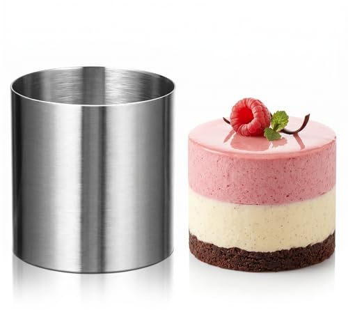 FOMIYES Mini Mousse Ring, 5cm Stainless Steel Round Cake Mould, Professional Non-Stick Dessert Pastry Shaper Individual Food Presentation Ring Cutter for DIY Baking Cooking,1 Pack