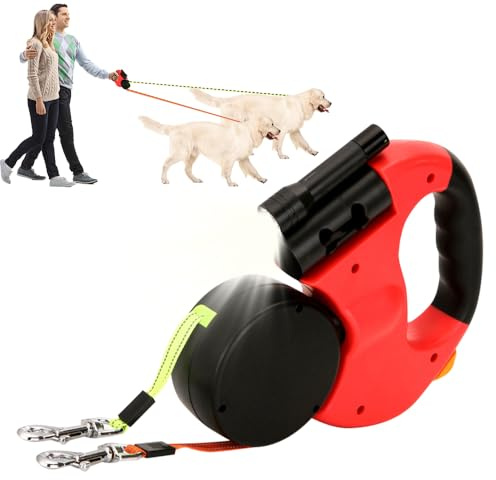 Mineup Doppelleine für 2 Hunde, 3 M Automatische Hund Versenkbar Leine, Doppelleine mit Licht, Doppelte Einziehbare Hundeleine, Hundeleine für Zwei Hunde bis zu 10kg Gewicht, Kein Verheddern