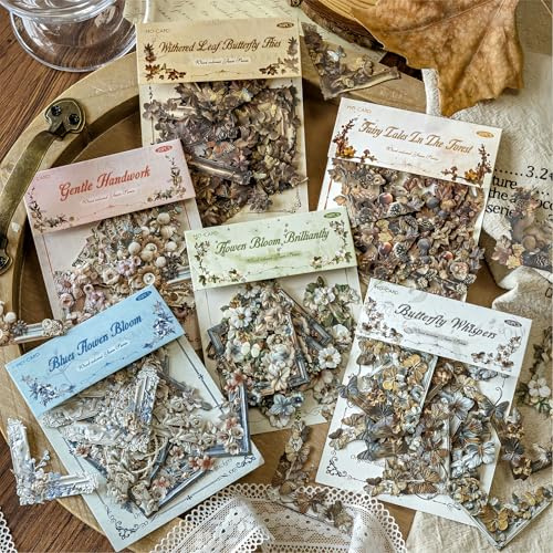 Tapufitil 120pcs Hohle Relief Scrapbook Papier Ecken Dekorative Collage Junk Journal Frames Ecken Scrapbooking Verschönerungen Vintage ästhetische Schmetterling Blumen Rahmen Grenze Ecke