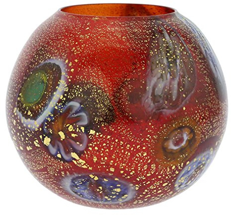GlassOfVenice Murano Glass Millefiori Votive Candle Holder - Red