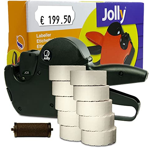 Preisauszeichner Set Jolly C8 inkl. 10 Rollen 26x12 Preisetiketten - weiss ablösbar + 1 Farbrolle | MHD Datumsauszeichner | HUTNER