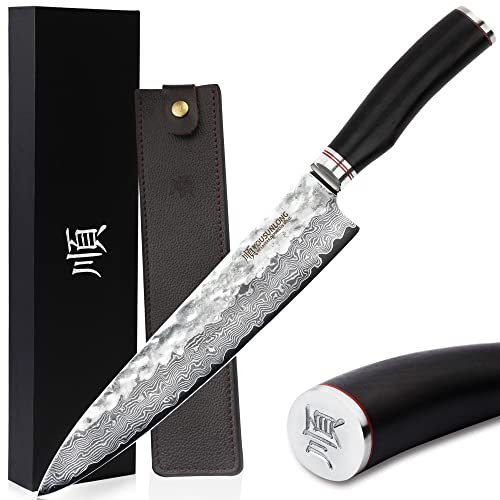 YOUSUNLONG Coltello da cucina 254 mm - Acciaio Damasco giapponese ad alto tenore di carbonio - Manico in ebano naturale - Per tagliare carne, frutta e verdura