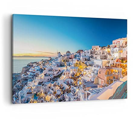 Bilder auf Leinwand 100x70cm Leinwandbild Griechenland Insel Sommer Groß Wanddeko Bild Schlafzimmer Küche Deko Wandbilder Dekoration Wohnzimmer Wall Decor Canvas Wand Kunstdruck Art AA100x70-4062