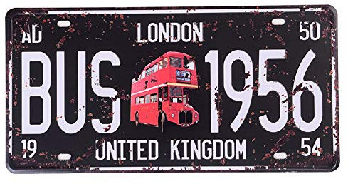 Eureya - Placa de matrícula de coche, decoración de pared vintage para casa, café, bar, pub, restaurante, exposición, London Bus 1956, 6 x 12 pulgadas