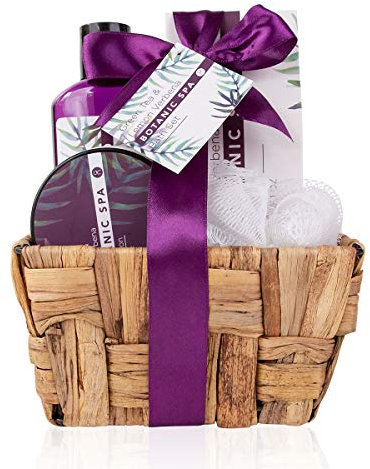 accentra Gift Set Botanic SPA in un cesto decorativo di seagrass, set da bagno e doccia - da 5 pezzi , miglior regalo per il compleanno, San Valentino, ecc.