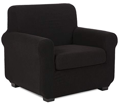 TIANSHU Sofaüberwürfe,Spandex Sesselbezüge Enthält 1 Sofabezug und 1 Sitzkissenbezug Stretch Couchbezug Elastischer Antirutsch Weich Jacquard Stoff sesselbezug Schonbezug(1 Sitzer,Schwarz)