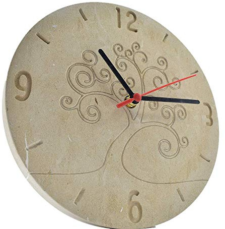 OROLOGIO FILO MURO DA PARETE in Pietra Leccese con ALBERO DELLA VITA inciso diametro 240 mod.ORPL001 dedica sul retro