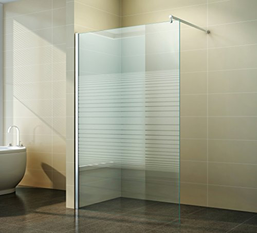 Duschwand Glas 10mm Sicherheitsglas - Begehbare Duschabtrennung Glaswand Easy Clean Nano Beschichtung - Walk - Duschwand Gestreift 40 cm - ebenerdig - Duschtrennwand mit Edelstahl-Zubehör