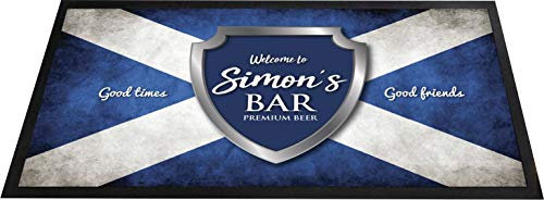 Alfombrilla de bar personalizable, escudo de bandera escocesa, cualquier nombre de pub, bar de cerveza