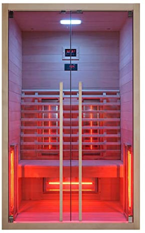 Sanotechnik Infrarotkabine RUBY 2 - für 2 Personen geeignet, inkl Vollspektrumstrahler - 120x100x195 cm - Wärmekabine mit MP3 Player & Bluetooth - LED Beleuchtung (7 Farben) - Infrarot-Sauna