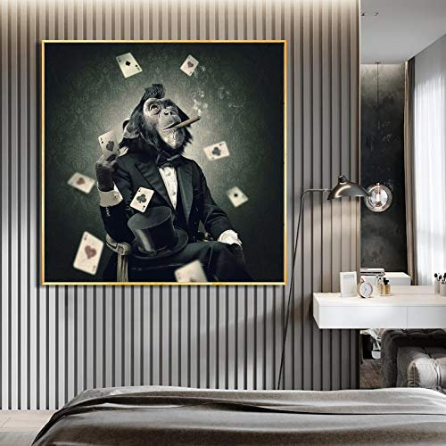 XIANGPEIFBH Rauchen Affen Leinwand Gemälde Wandkunst Coole Tiere AFFE Spielkarten Poster und Drucke Wandbilder für Wohnkultur 30x30cm Ungerahmt