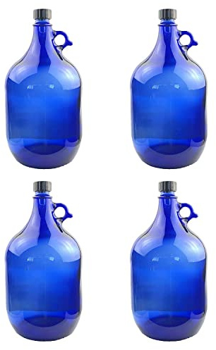SELECTION ·1948 · ALBERTS · PREMIUM ALBERT PFÄFFLE 4X Glasballon blau 5 Liter, Henkelflasche aus Blauglas inkl. Handschraubverschluss PP35 (VPE 4 Stück)