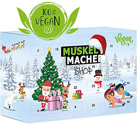 Veganer Sport & Fitness Adventskalender 2025, Adventskalender für Männer & Frauen, 24 gesunde Fitness-Leckereien: Proteinriegeln, Fitness Drinks uvm.