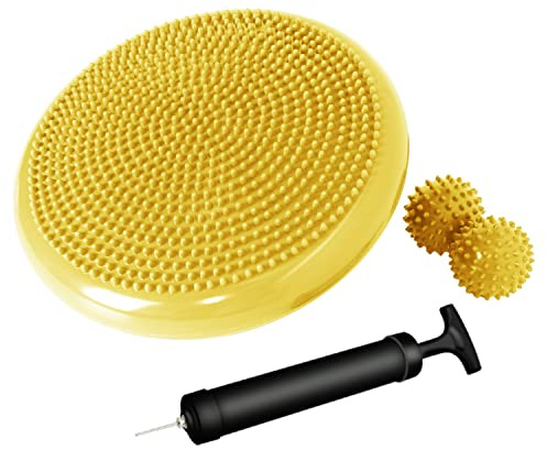 Nvzi Wackelkissen, Balancescheibe, Wackelsitz, Balance-Pads für Physiotherapie, Stabilitätsscheibe, Dyna-Disc, mit stacheligem Massageball (gelb)
