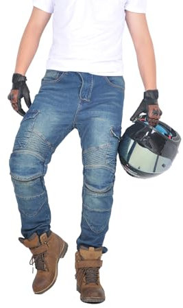 oFzimTo Motorradhose Herren Mit Protektoren, Klassisch Motorrad Jeans, Für Winter Und Sommer Geeignet (Blue, 4XL)