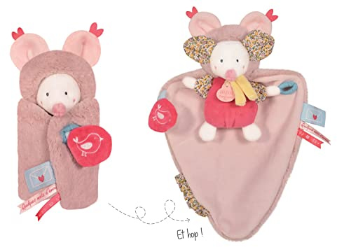 Doudou et Compagnie - Mus gosedjur - mjuk kappa - rosa - 25 cm - DouDOU PAPILLOTE - DC3952