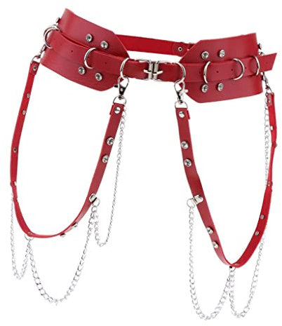 Sharplace Chic Punk Harajuku Gürtel Metallkette Quasten Taille Breites Korsett, rot, Taille 95–125 cm