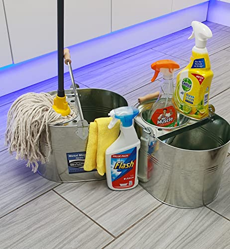 Industrial Galvanized Metal Mop Bucket 13L litres Large Galvanised Reinforced Heavy Duty Thick Metal Mop Bucket for Home Office General Cleaning