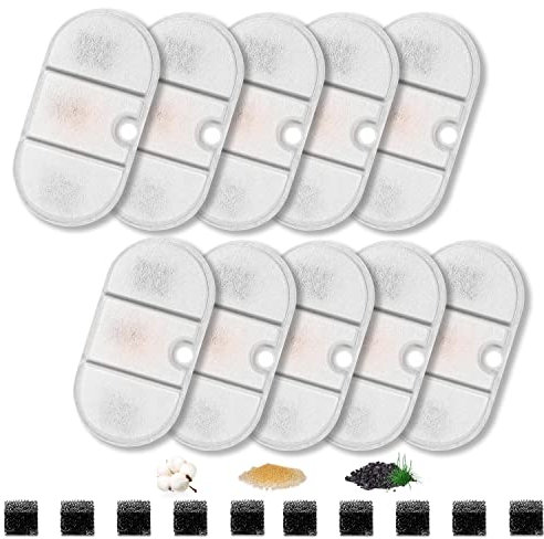 Hantoc 10 Set Ersatzfilter für Trinkbrunnen, Katzenbrunnen 10 Stück Kohlefilter und 10 Stück Schaumfilter für 2,1-l-Katzenbrunnen ‎PLWF002 Ersatzfilter mit Harz und Aktivkohle