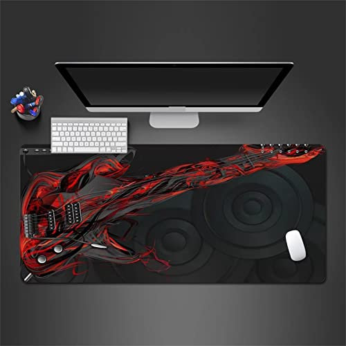 Gaming Mauspad 700x400x3mm XXL Mousepad Rote Gitarre mit genähten Rändern,Tischmatte aus Naturkautschuk,verbessert Präzision und Geschwindigkeit,für Gamer,Büro & Zuhause