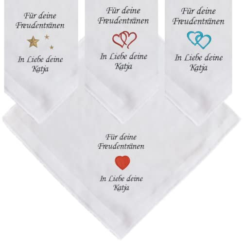 Bentini Damen Taschentuch für Freudentränen | Gr. 28 x 28 cm | Personalisiert mit Motiv & eigenem Text bestickt | Hochzeit | Stofftaschentuch