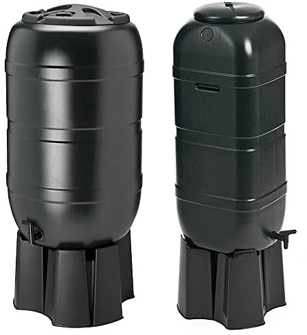 Pluto Packaging 100 Litre or 210 Litre Slim Line Outdoor Rain Water Collector Complete Water Butt With Filler Kit & Lid (100 Litre Water Butt) (LRGSMLB)