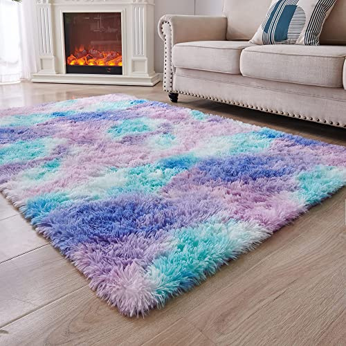 MARATIP Teppich Wohnzimmer Batik Blau-Lila 120x160 cm Weich