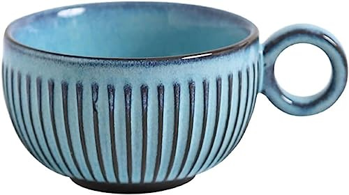 LUbrel Tazas de cerámica, Taza de café, Taza de café expreso Azul, Taza de cerámica pequeña con asa, Cereal de Postre de Leche de té, Apta for microondas y lavavajillas, 190 ml, 6.7 oz-Azul
