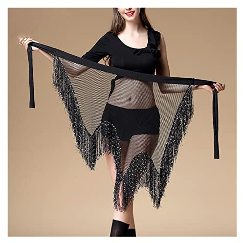 QUNINE Bauchtanz-Hüfttuch, Tanzkleidung, Bauchtanz-Kleidung, Kostümzubehör, asymmetrischer Wickel, Paillettengürtel, Hüfttuch mit Fransen (1)