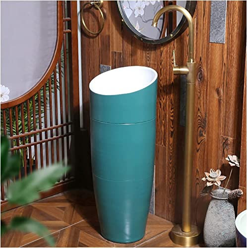 Vanity Unit with Basin,Bathroom Basin Sink with Full Pedestal, Pedestal Sink Handcrafted Ceramic wash Basin Pedestal Washbasin with Faucet and Drain Installation Hole, for Indoor a