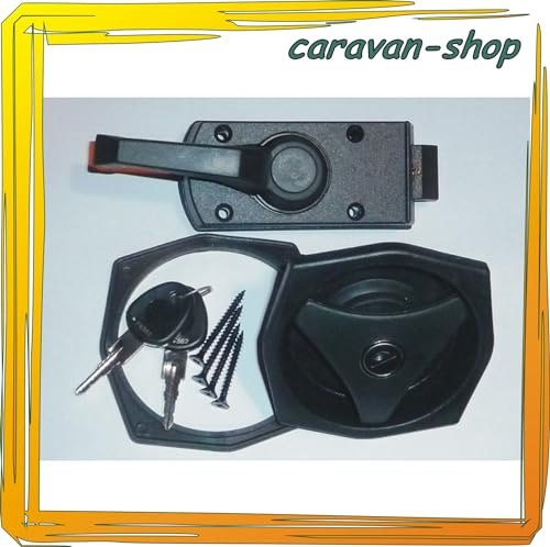 Türschloss mit Klinke für Caravan, Wohnmobil, Wohnwagen schwarz, rund Türschloß, Schloss Türstärken von 31-39 mm