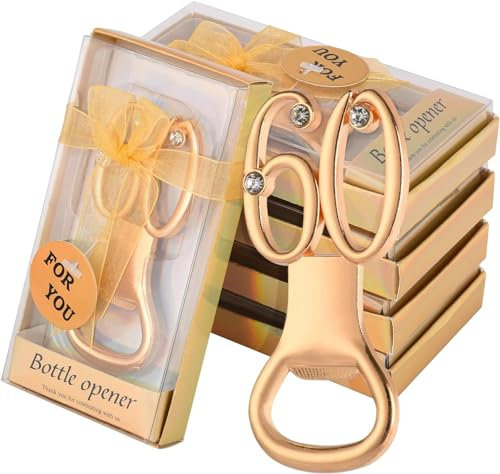 DADEA 24 apribottiglie dorati, per 60° compleanno, bomboniere per 60° anniversario, per gli ospiti, apribottiglie, per feste di compleanno, souvenir, decorazioni (60, 24 pezzi)